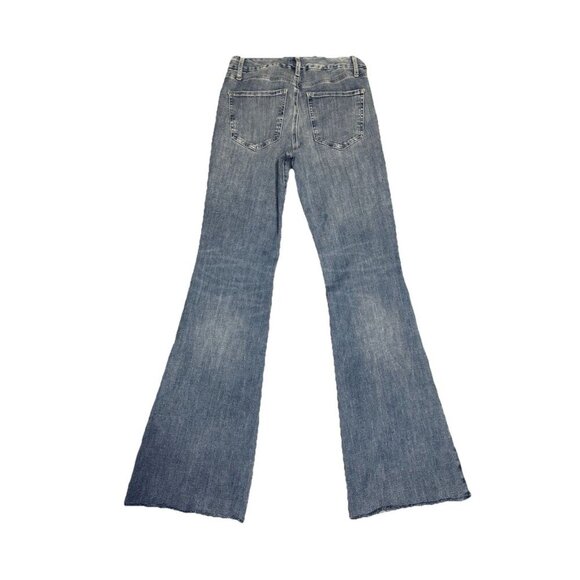 EXPRESS Blue Jeans Wide Leg Flare Mid Rise Med Wash Y2k 90s Boho Western 28x34 - Picture 2 of 9